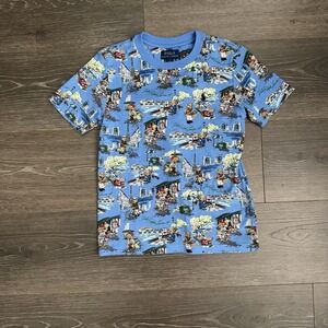 Polo Bear Ralph Lauren T-Shirt Youth Size 7 Blue Paris All Over Print PRL Luxury
